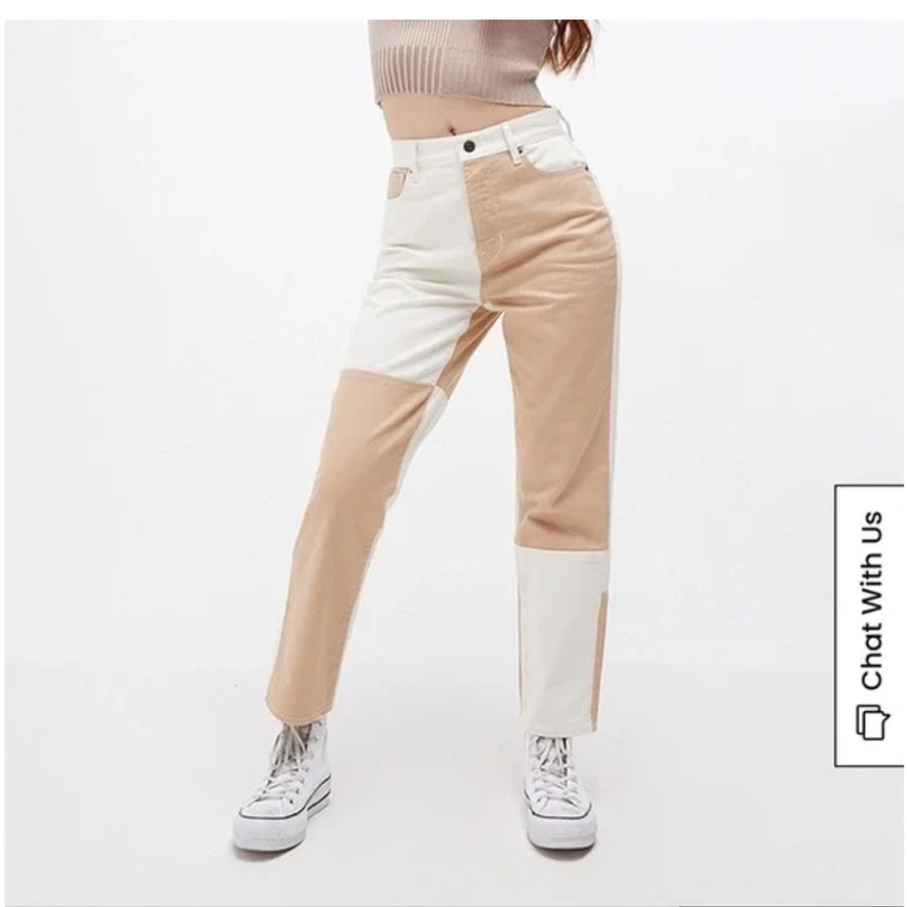 PAC Sun Two-Toned Paneled High Rise straight leg jeans/ worn twice. 79 retail